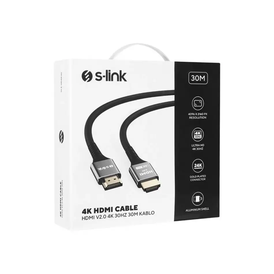 S-lınk Slx-hd4k30 19+1 Hdmı To Hdmı 30mt Metal V2.0 4k (4096*2160) 30hz Kablo