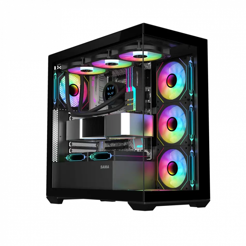 Sama Sv01bk Black, B750bk 750w, 80+ Bronze, Pcıe 5.1, Atx3.1, Tempered Glass Panel, Panoramic Tasarım, Type-c, 4x120mm Argb Fan, Atx, Gamıng Kasa