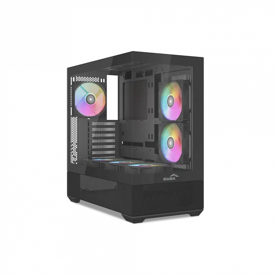 Sama V40bk Black, B750bk 750w, 80+ Bronze, Pcıe 5.1, Atx3.1, Tempered Glass Panel, Panoramic Tasarım, Type-c, 6x120mm Argb Fan, Atx, Gamıng Kasa