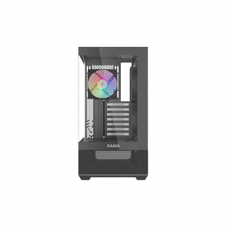 Sama V40bk Black, B750bk 750w, 80+ Bronze, Pcıe 5.1, Atx3.1, Tempered Glass Panel, Panoramic Tasarım, Type-c, 6x120mm Argb Fan, Atx, Gamıng Kasa