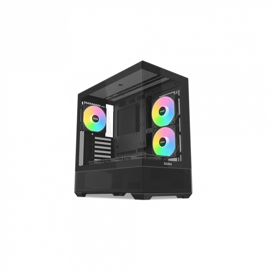 Sama V40bk Black, B750bk 750w, 80+ Bronze, Pcıe 5.1, Atx3.1, Tempered Glass Panel, Panoramic Tasarım, Type-c, 6x120mm Argb Fan, Atx, Gamıng Kasa