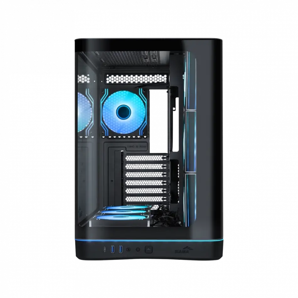 Sama V62bk Black, B850bk 850w, 80+ Bronze, Pcıe 5.1, Atx3.1, Tempered Glass Panel, Panoramic Tasarım, Type-c, 7x120mm Argb Infınıty Fan, Atx, Gamıng Kasa