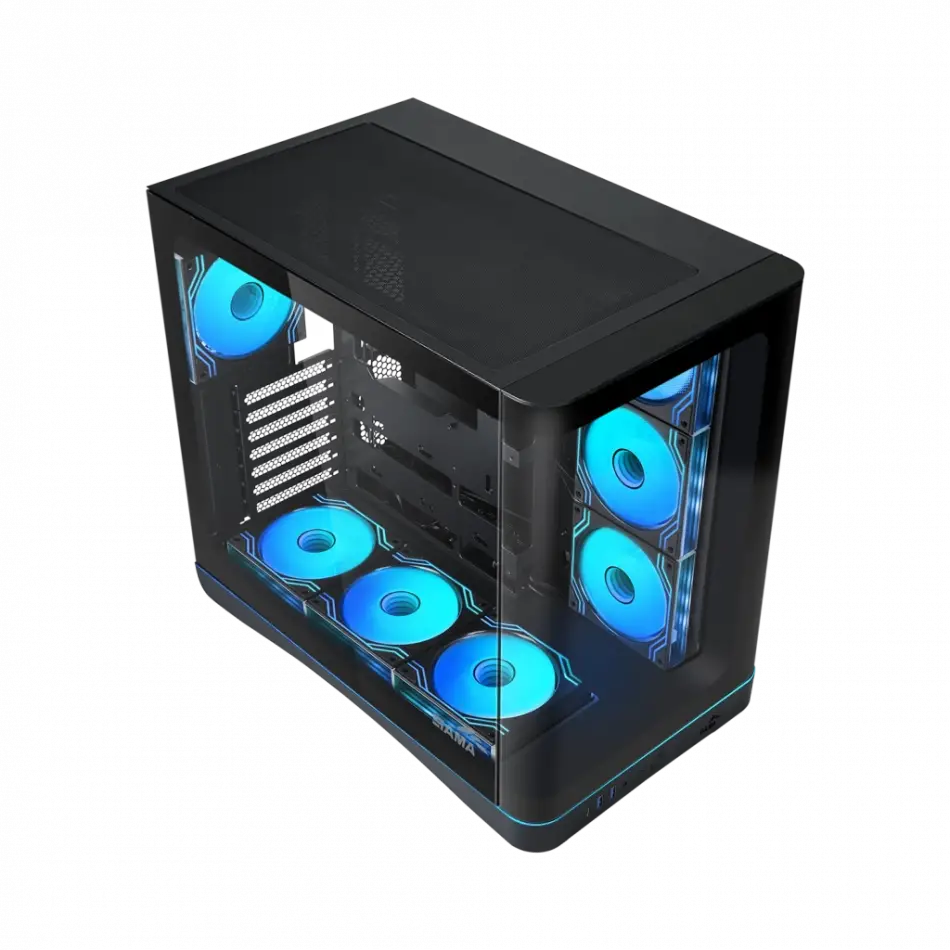 Sama V62bk Black, B850bk 850w, 80+ Bronze, Pcıe 5.1, Atx3.1, Tempered Glass Panel, Panoramic Tasarım, Type-c, 7x120mm Argb Infınıty Fan, Atx, Gamıng Kasa
