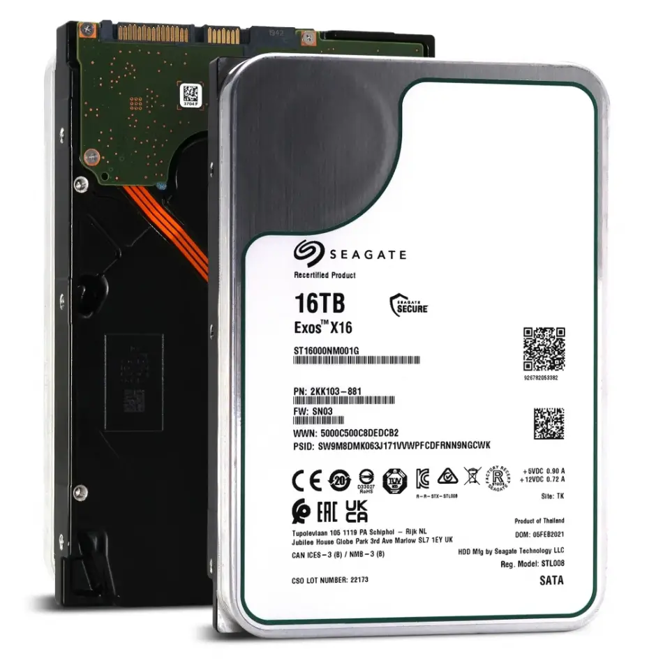 Seagate Exos X16, St16000nm001g, 3.5, 16tb,  256mb, 7200 Rpm, 7/24 Enterprise, Data Center-güvenlik-nas-server, Hdd