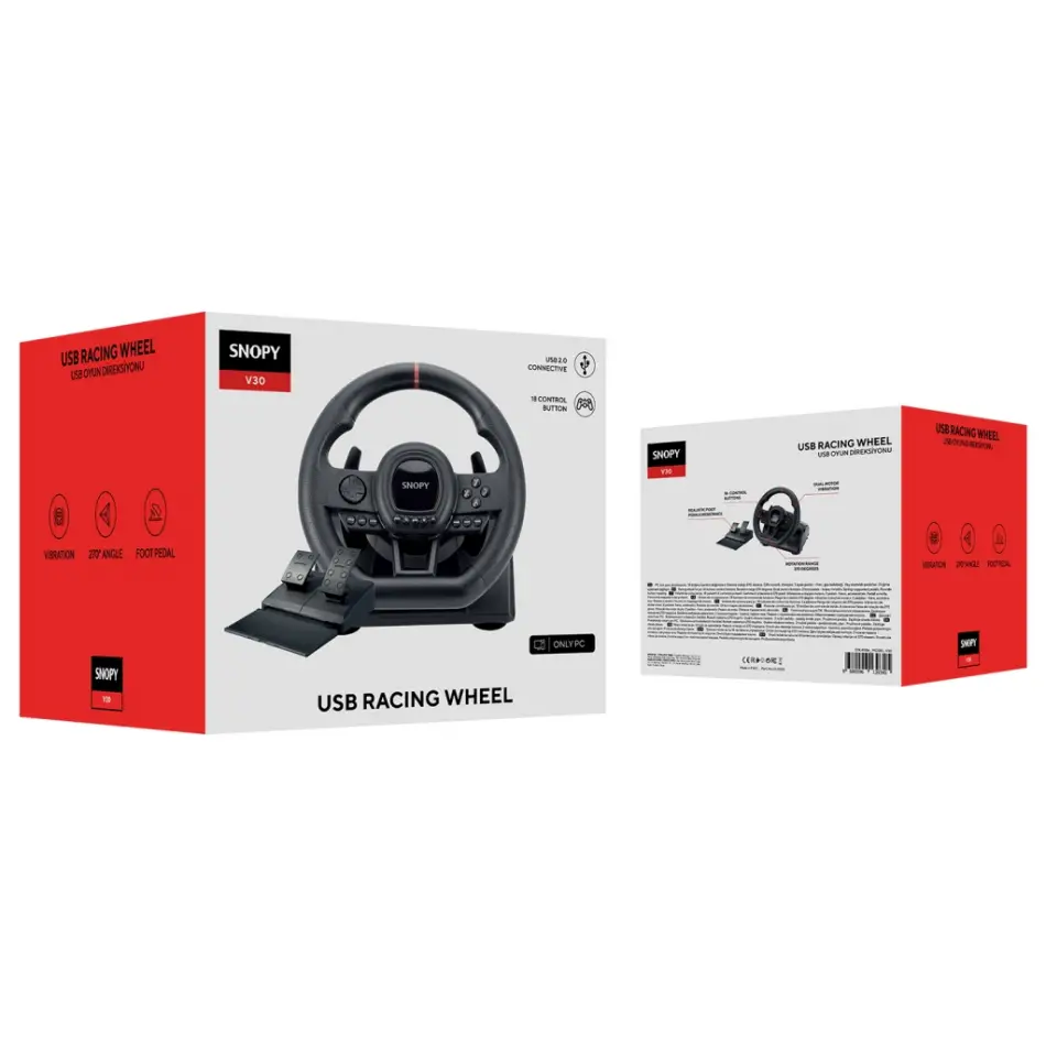 Snopy V30 Only Pc, Direksiyon, Pedal, Titreşimli, Gaming Oyuncu Direksiyonu