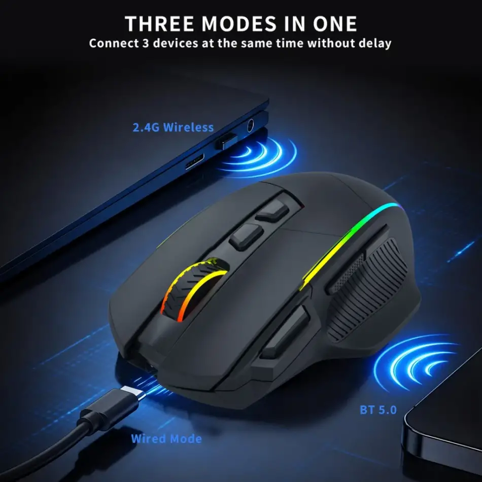 T-dagger Tm330, Roadmaster Wireless, Programlanabilir Rgb Backlight, 8 Buton, Usb Kablolu, Wifi 2.4ghz, Bluetooth, 16.00dpı, Gaming Mouse