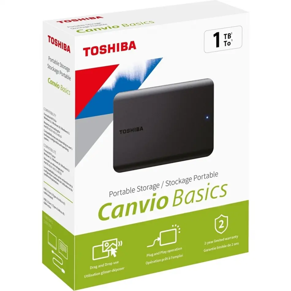 Toshıba Hdtb510ek3aa, Canvio Basic, 1tb, 2.5 Usb 3.2, Taşınabilir, Harici Hdd, (black)
