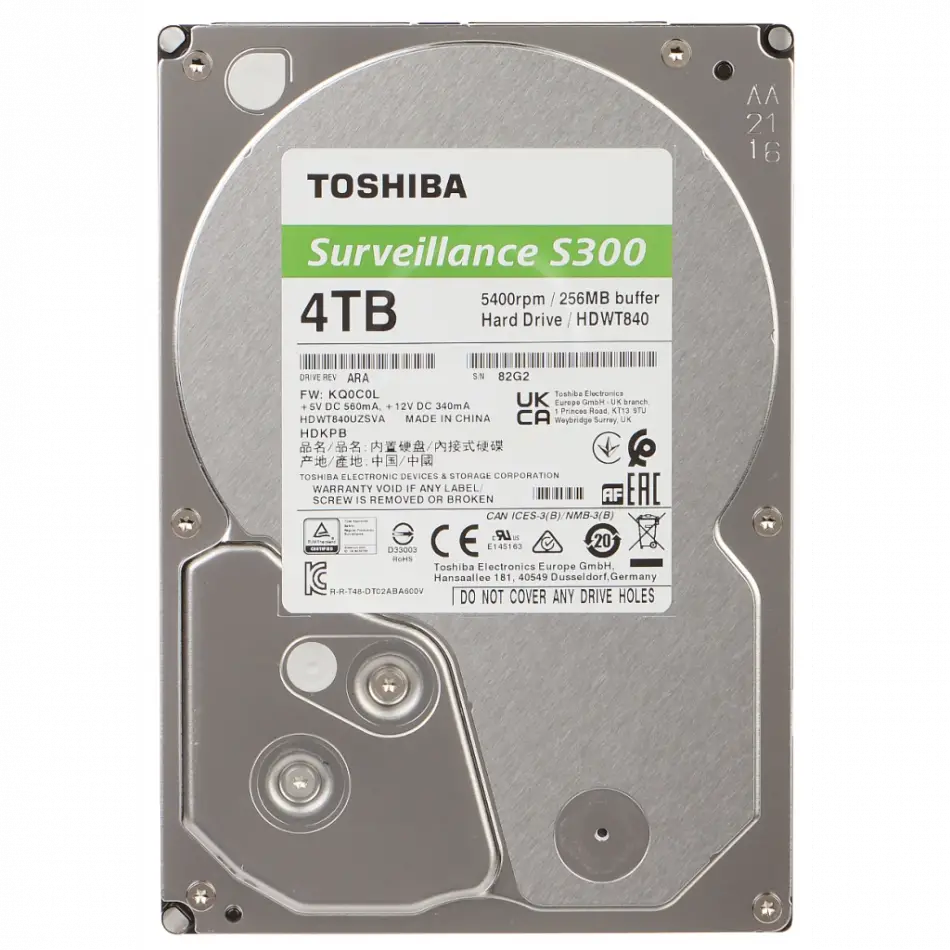 Toshıba S300, Hdwt840uzsva, 3.5, 4tb, 256mb 5400 Rpm, 7/24 Güvenlik Hdd