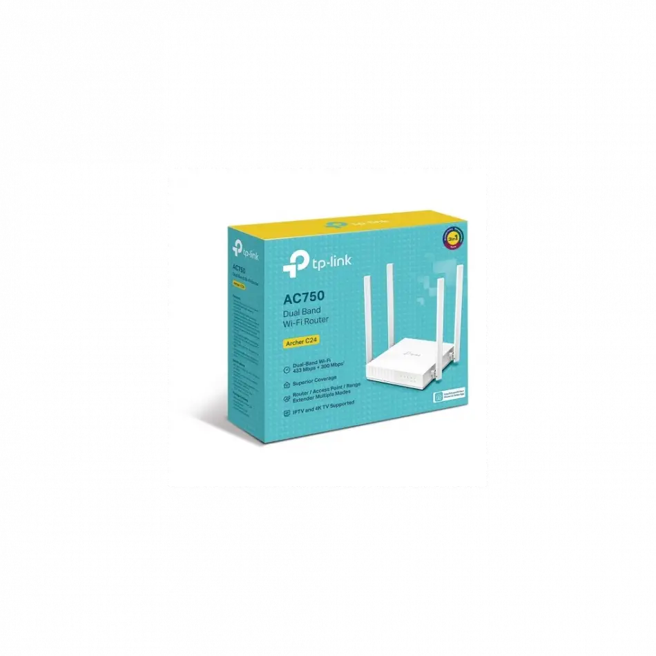 Tp-lınk Archer C24, Ac750, 4port, 750mbps, Dual Band Wifi, Masaüstü, Megabit, Router, Access Point, Range Extender