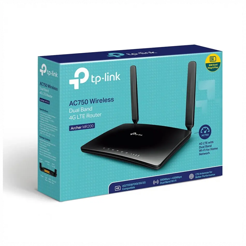 Tp-lınk Archer Mr200, Ac750, 4port, 750mbps, Dual Band Wifi, Masaüstü, Lte Micro Sim Kart Takılabilir 3g-4g Destekli Router