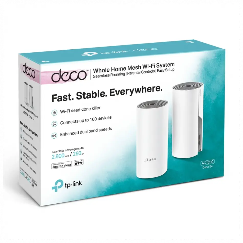 Tp-lınk Deco-e4, Ac1200, İkili Mesh, 1200mbps, Dual Band, 2port Megabit Lan, 260m2 Kapsama Alanı, Router, Geniş Alan İnternet Ağı Sağlayıcısı