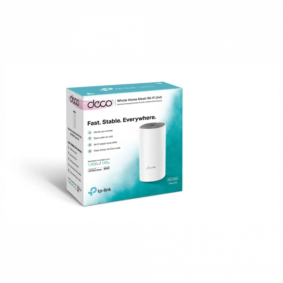 Tp-lınk Deco E4, Ac1200, Tekli Mesh, 1200mbps, Dual Band, 2port Megabit Lan, 140m2 Kapsama Alanı, Router, Geniş Alan İnternet Ağı Sağlayıcısı