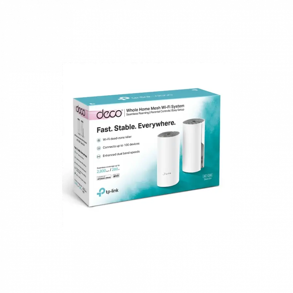 Tp-lınk Deco-e4, Ac1200, Üçlü Mesh, 1200mbps, Dual Band, 2port Megabit Lan, 370m2 Çekim Alanı, Router, Geniş Alan İnternet Ağı Sağlayıcısı