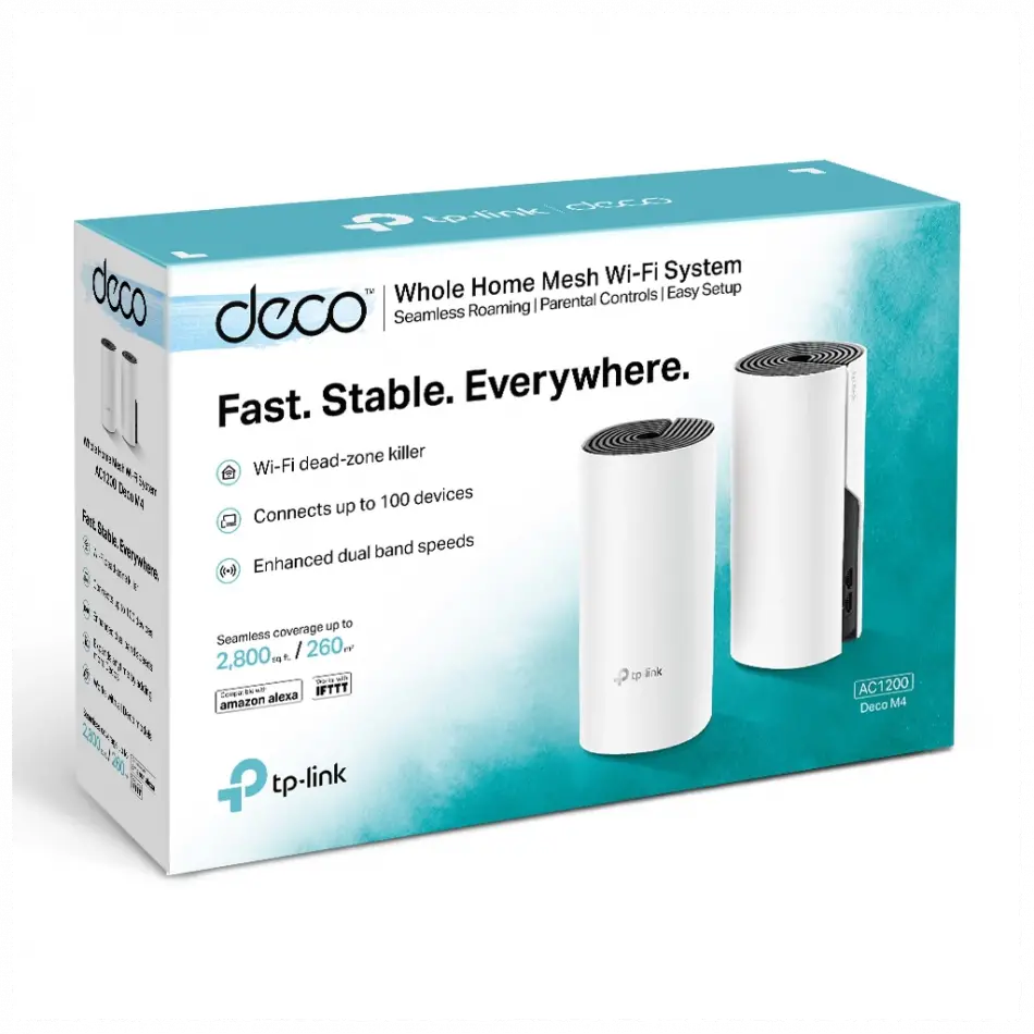 Tp-lınk Deco-m4, Ac1200, İkili Mesh, 1200mbps, Dual Band, 2port Gigabit Lan, 260m2 Kapsama Alanı, Router, Geniş Alan İnternet Ağı Sağlayıcısı