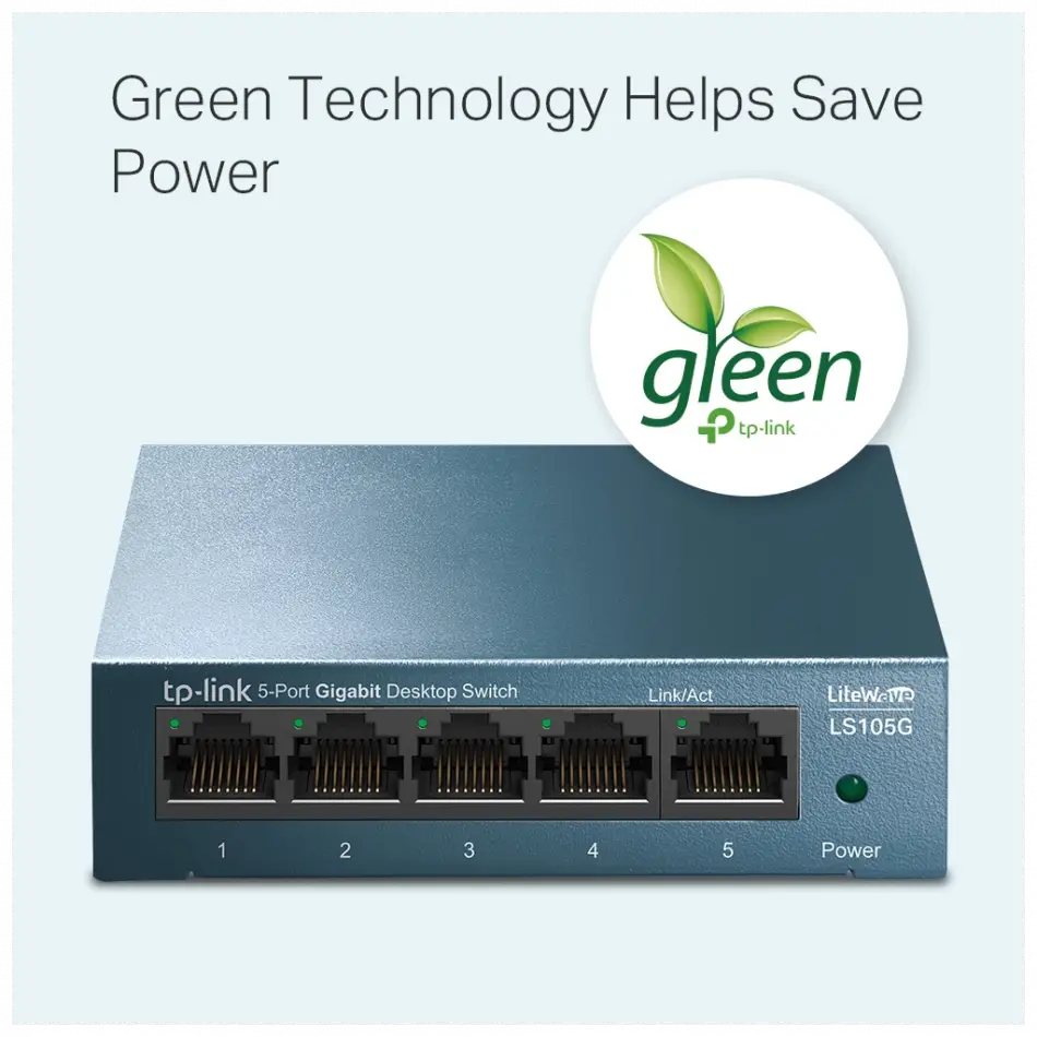 Tp-lınk Ls105g, Green Tech, 5 Port, Gigabit,  Metal Kasa, Yönetilemez, Masaüstü Switch