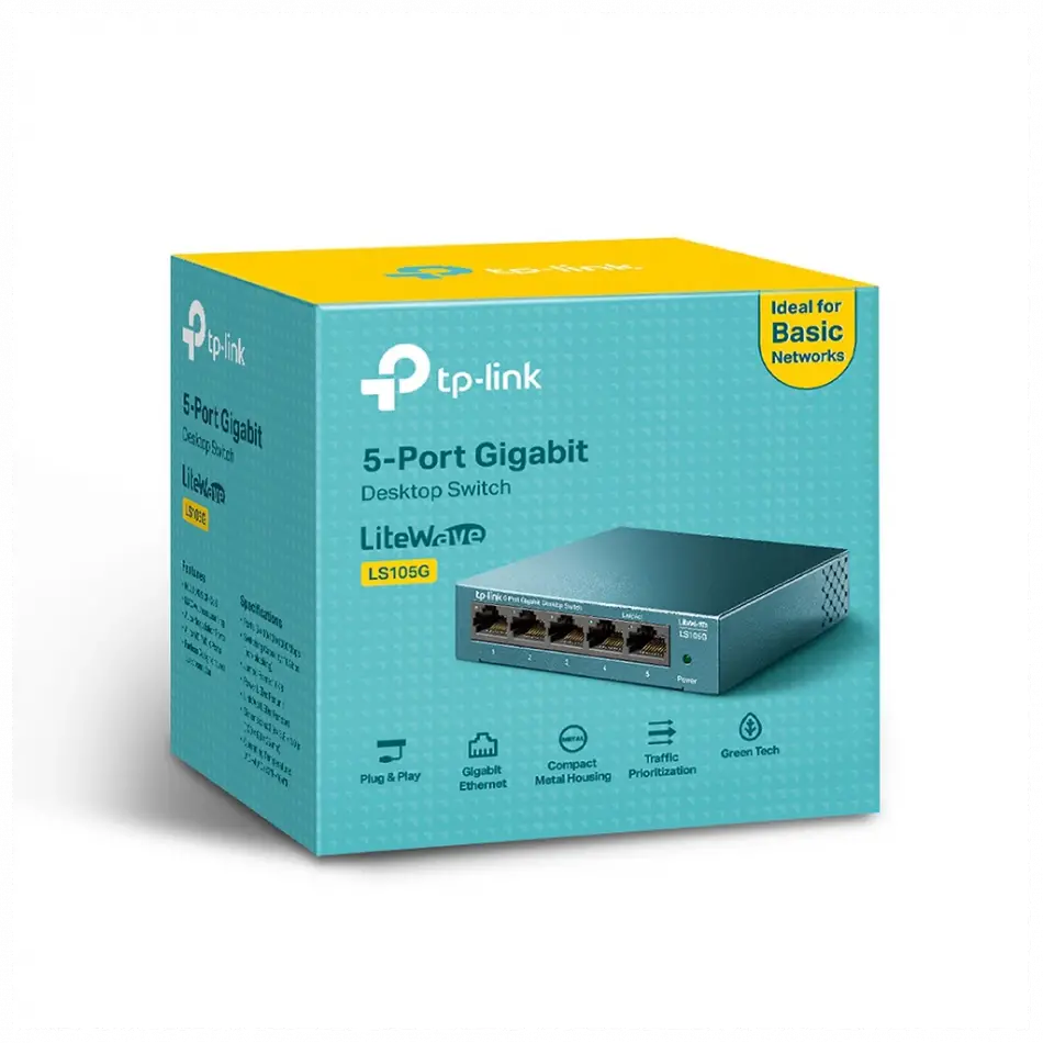 Tp-lınk Ls105g, Green Tech, 5 Port, Gigabit,  Metal Kasa, Yönetilemez, Masaüstü Switch
