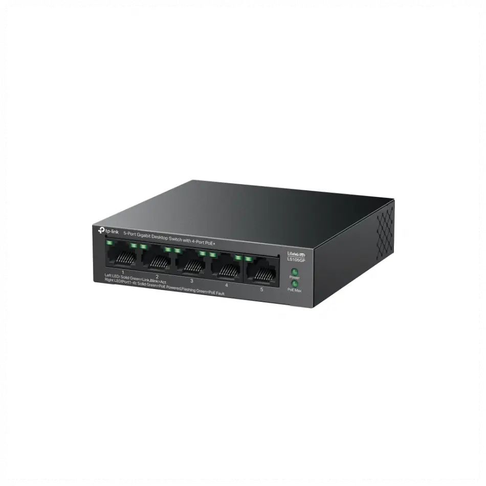 Tp-lınk Ls105gp, Green Tech, 5 Port, Gigabit, 4 Port Poe 65w, Metal Kasa, Yönetilemez, Masaüstü Switch