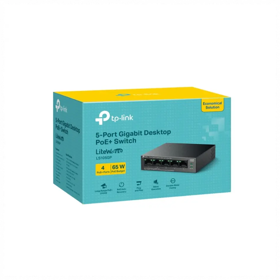 Tp-lınk Ls105gp, Green Tech, 5 Port, Gigabit, 4 Port Poe 65w, Metal Kasa, Yönetilemez, Masaüstü Switch