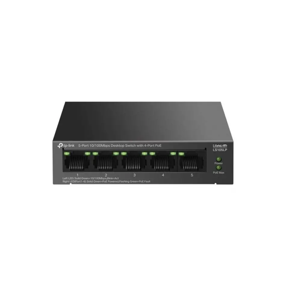 Tp-lınk Ls105lp 4 Port 10/100 +1 Port Rj45 Uplınk 41w 250 Metre Poe Mesafe Metal Kasa Swıtch