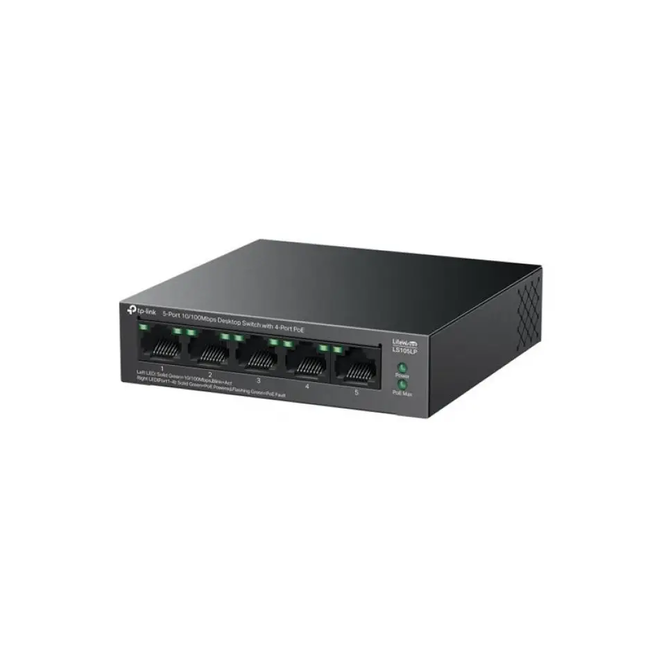Tp-lınk Ls105lp 4 Port 10/100 +1 Port Rj45 Uplınk 41w 250 Metre Poe Mesafe Metal Kasa Swıtch