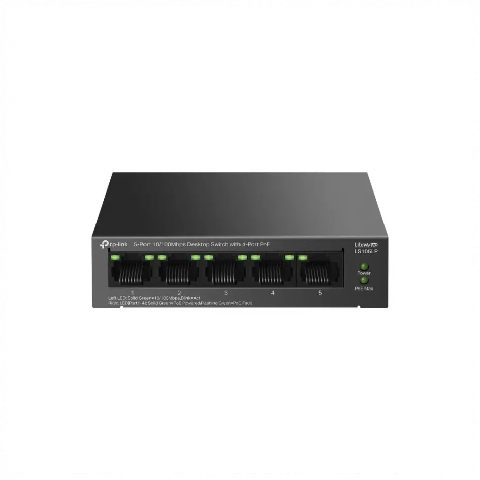 Tp-lınk Ls105lp, Green Tech, 5 Port, Megabit, 4 Port Poe 41w, Metal Kasa, Yönetilemez, Masaüstü Switch
