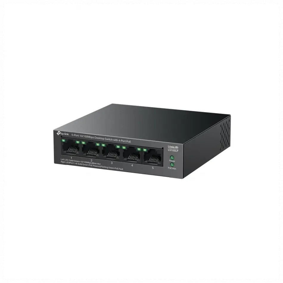 Tp-lınk Ls105lp, Green Tech, 5 Port, Megabit, 4 Port Poe 41w, Metal Kasa, Yönetilemez, Masaüstü Switch