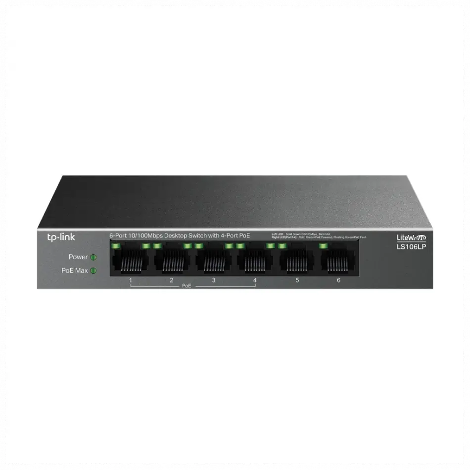 Tp-lınk Ls106lp, Green Tech, 6 Port, Megabit, 4 Port Poe 41w, Metal Kasa, Yönetilemez, Masaüstü Switch