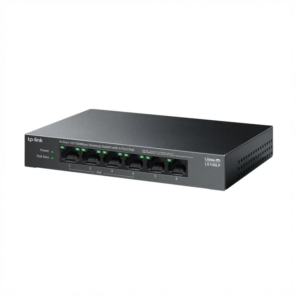 Tp-lınk Ls106lp, Green Tech, 6 Port, Megabit, 4 Port Poe 41w, Metal Kasa, Yönetilemez, Masaüstü Switch