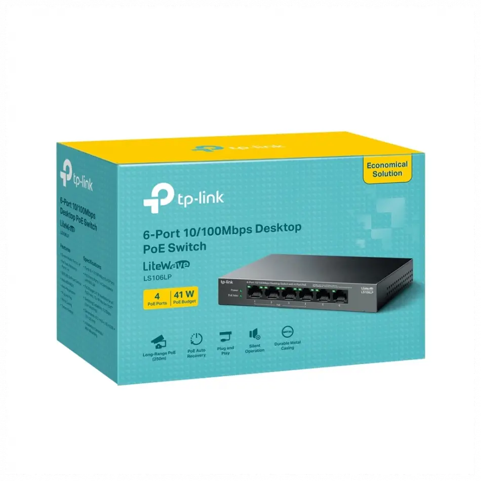 Tp-lınk Ls106lp, Green Tech, 6 Port, Megabit, 4 Port Poe 41w, Metal Kasa, Yönetilemez, Masaüstü Switch