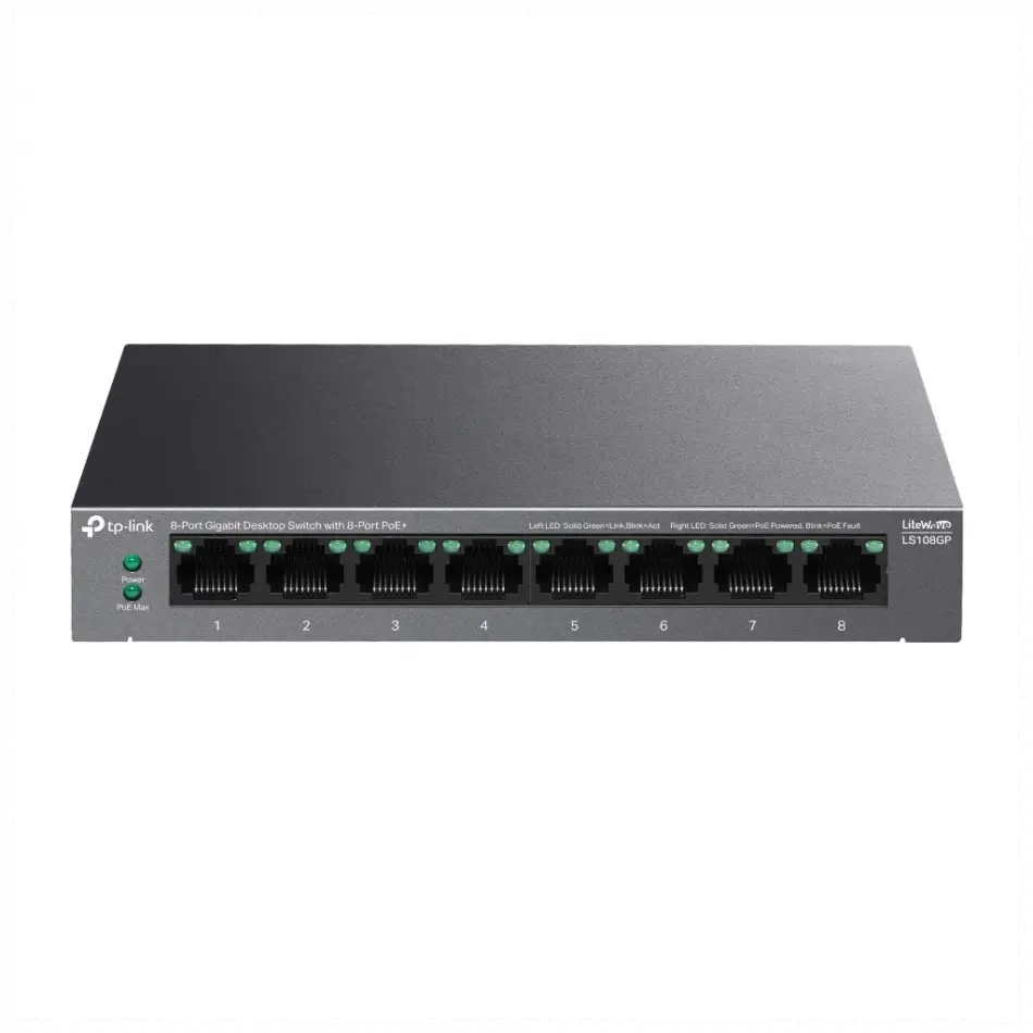 Tp-lınk Ls108gp, Green Tech, 8 Port Gigabit, Poe 62w, Yönetilemez, Metal Kasalı Switch