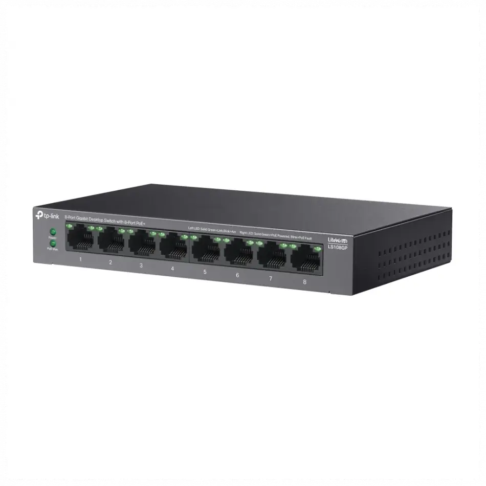 Tp-lınk Ls108gp, Green Tech, 8 Port Gigabit, Poe 62w, Yönetilemez, Metal Kasalı Switch