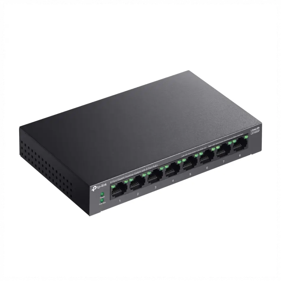Tp-lınk Ls108gp, Green Tech, 8 Port Gigabit, Poe 62w, Yönetilemez, Metal Kasalı Switch