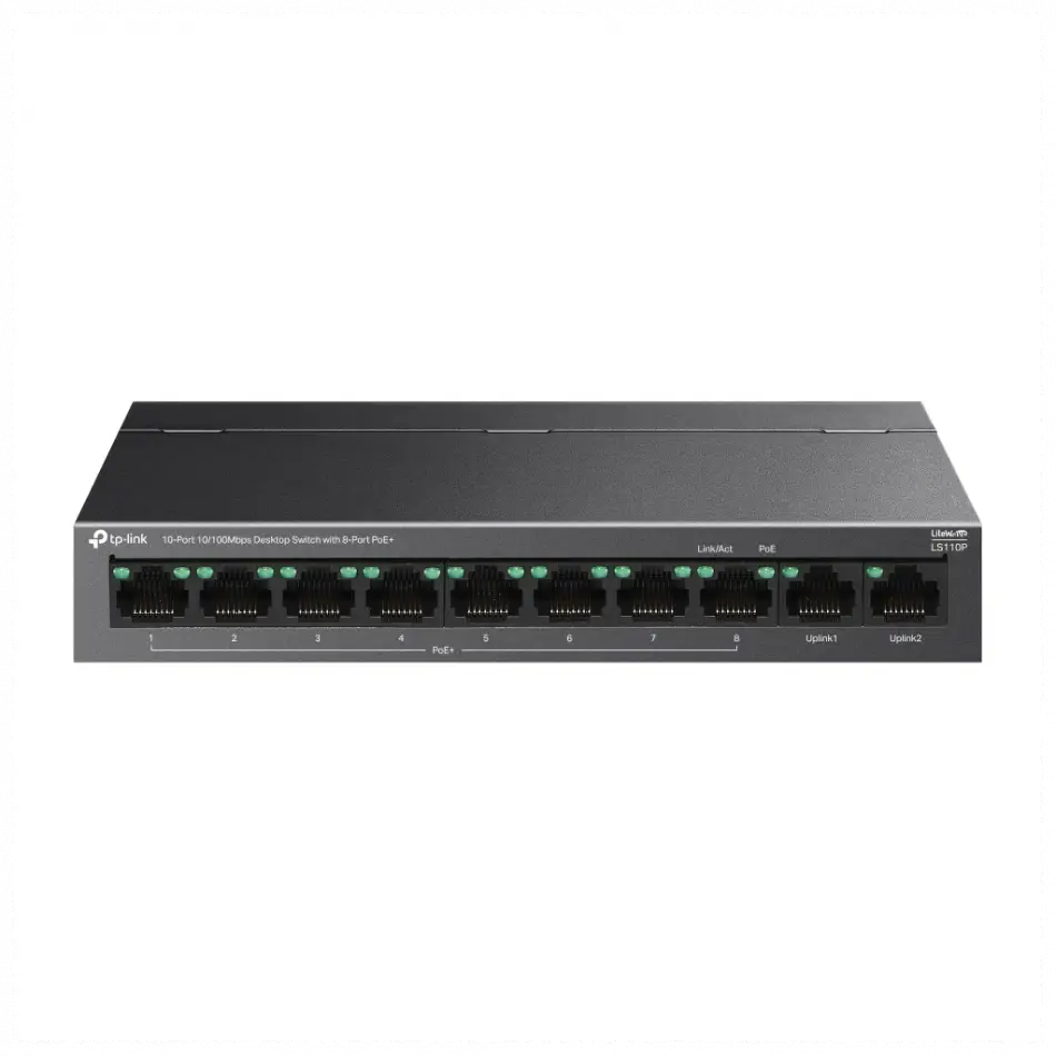 Tp-lınk Ls110p, Green Tech, 10 Port, Meggabit, 8 Port Poe+ 96w, Metal Kasa, Yönetilemez, Masaüstü Switch