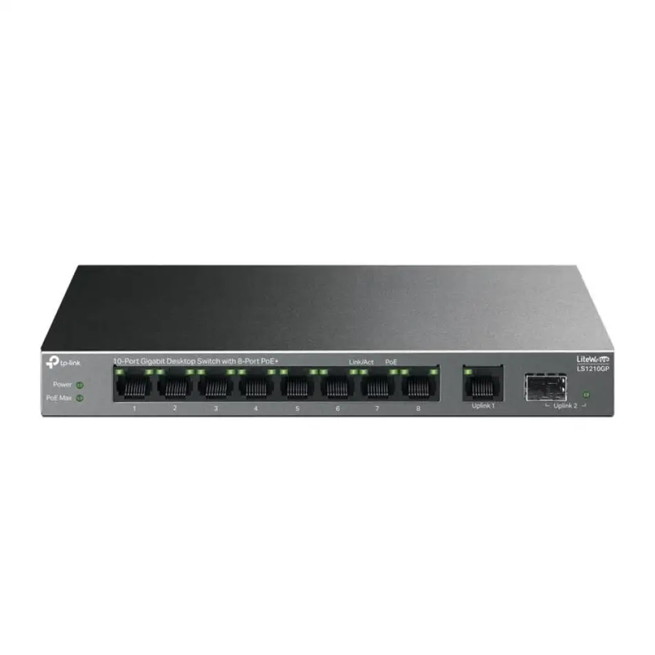 Tp-lınk Ls1210gp 8 Port Gıgabıt + 1xrj45/1xsfp Uplınk 61w 250 Metre Poe Mesafe Metal Kasa
