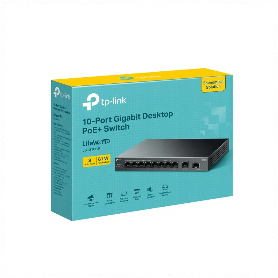 Tp-lınk Ls1210gp, Green Tech, 8 Port Gigabit, Poe 61w, 1 Port Gigabit Uplink, 1 Port Gigabit Sfp, Yönetilemez Masaüstü Switch