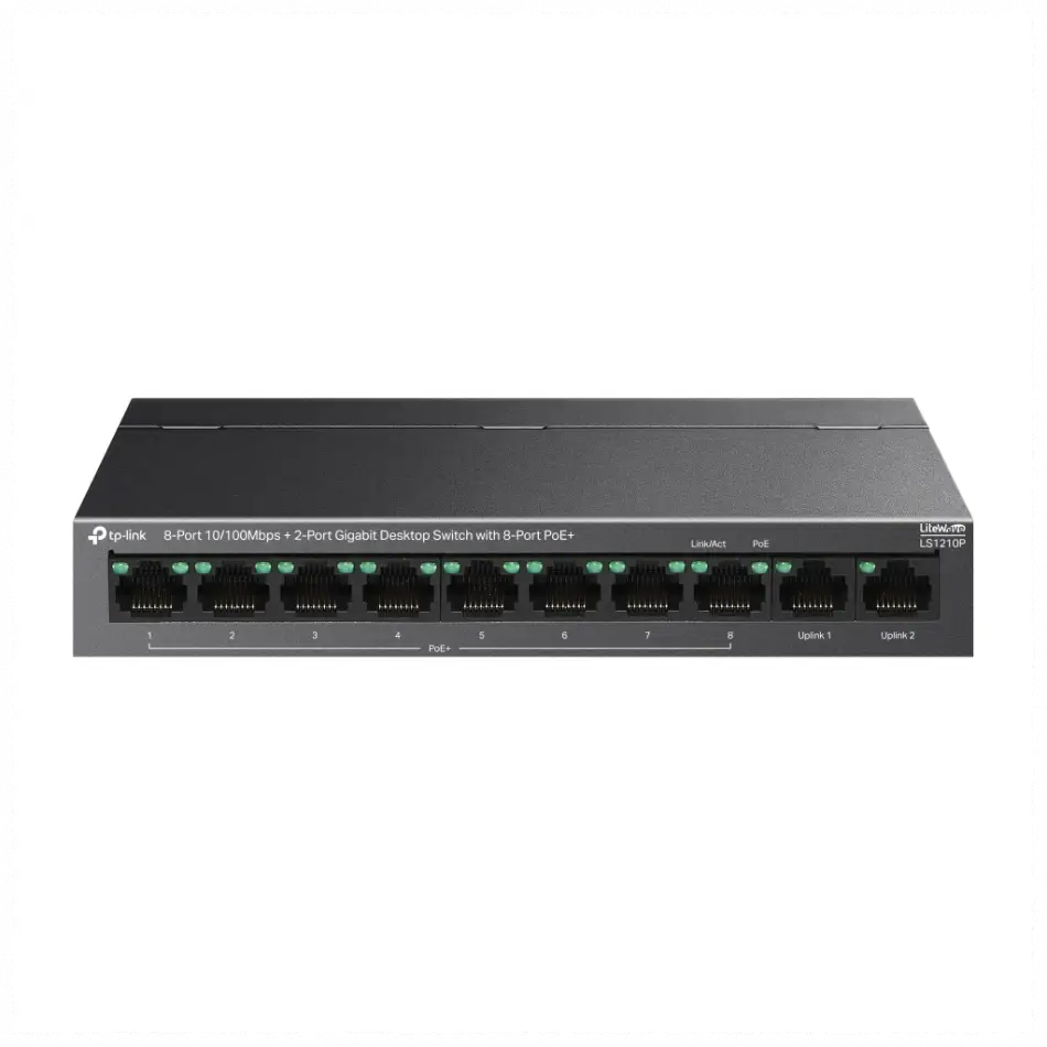 Tp-lınk Ls1210p, 8 Port Poe Megabit, 2 Port Gigabit, 96w, Yönetilemez Masaüstü Switch