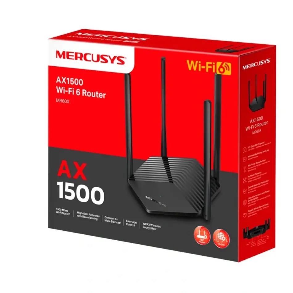 Tp-lınk Mercusys Mr60x Ax1500 2.4/5ghz Dual Band Wıfı 6 Router