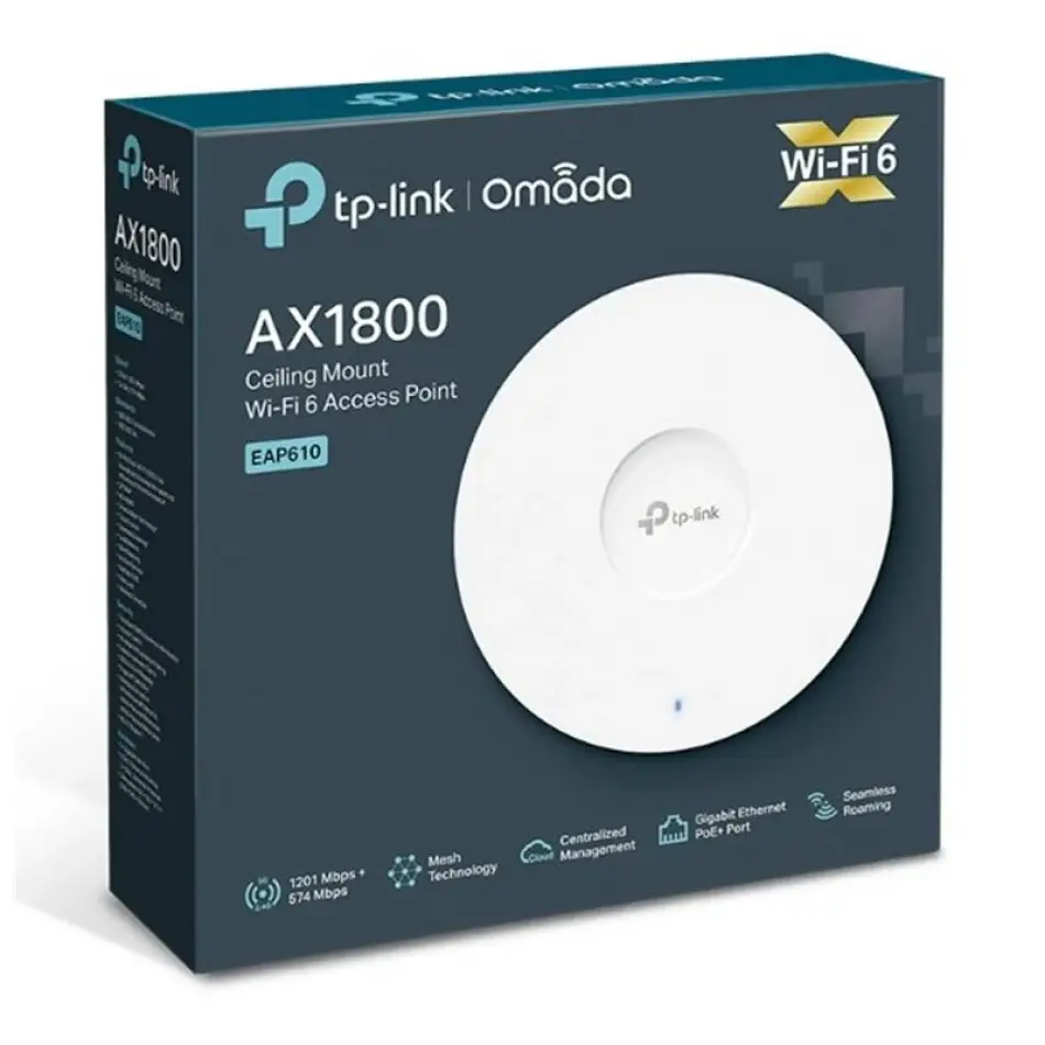 Tp-lınk Omada Eap610 Ax1800 Dual Band Wıfı6 1xgbıt Rj45 2.4ghz/5ghz Tavan Tipi Access Poınt (adaptörlü)
