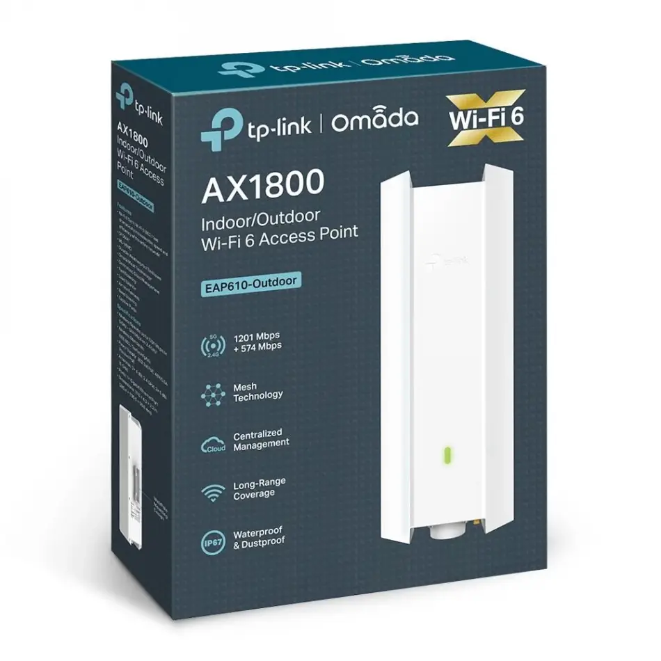 Tp-lınk Omada Eap610-outdoor Ax1800 Dual Band Wıfı6 1xgbıt Rj45 574mbps/2.4ghz/1201mbps/5ghz Access Poınt (adaptörlü)