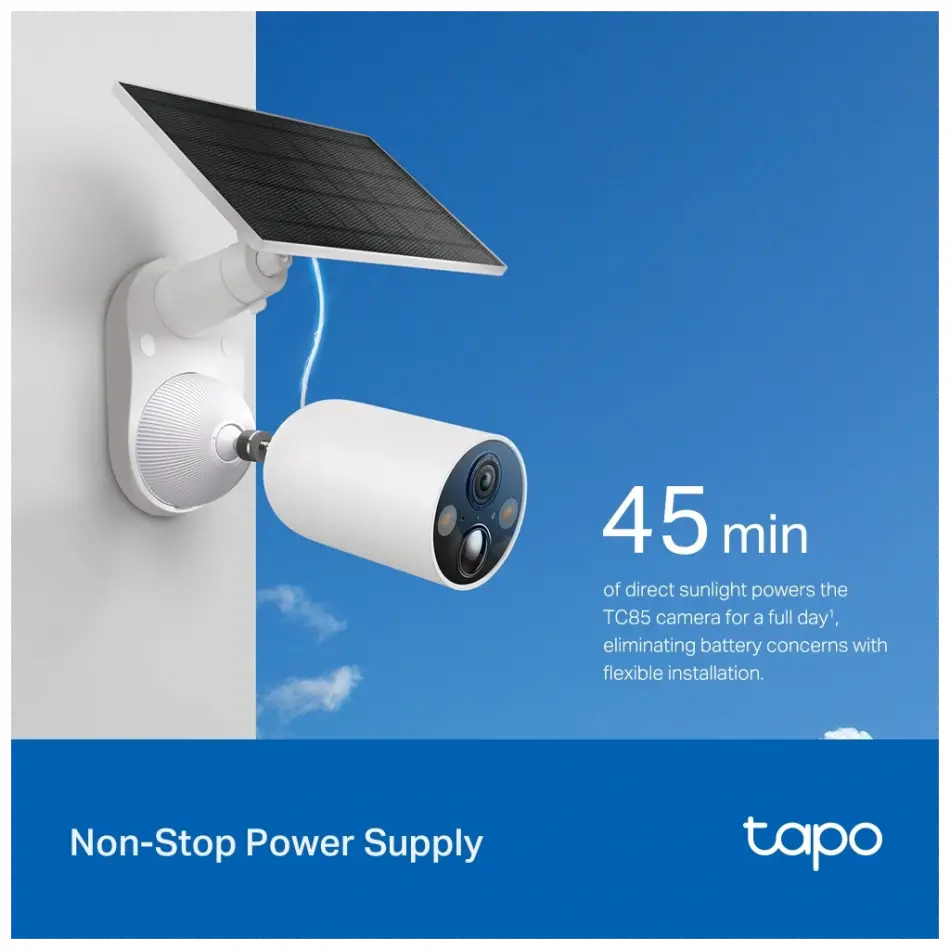 Tp-lınk Tapo Tc85 Kıt (c425 Kıt), 2k Qhd, 4,0mpix, Dış Mekan, Ip66, Wifi, 15mt. Renkli Gece Görüşü, İki Yönlü Ses, Yapay Zeka Destekli, Güneş Enerjili Güvenlik Kamerası Kiti