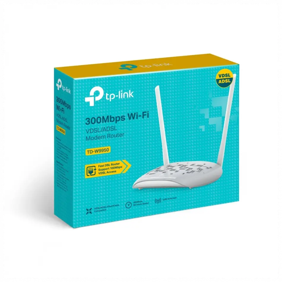 Tp-lınk Td-w9950, 4 Port, 2.4ghz Wifi, 300mbps, 2xanten, Vdsl2, Adsl2 Modem