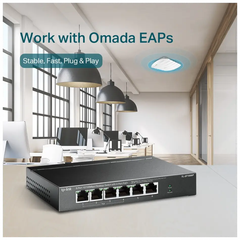 Tp-lınk Tl-sf1006p, 6 Port, Megabit, 4 Port Poe 67w, Yönetilemez, Metal Kasalı Switch