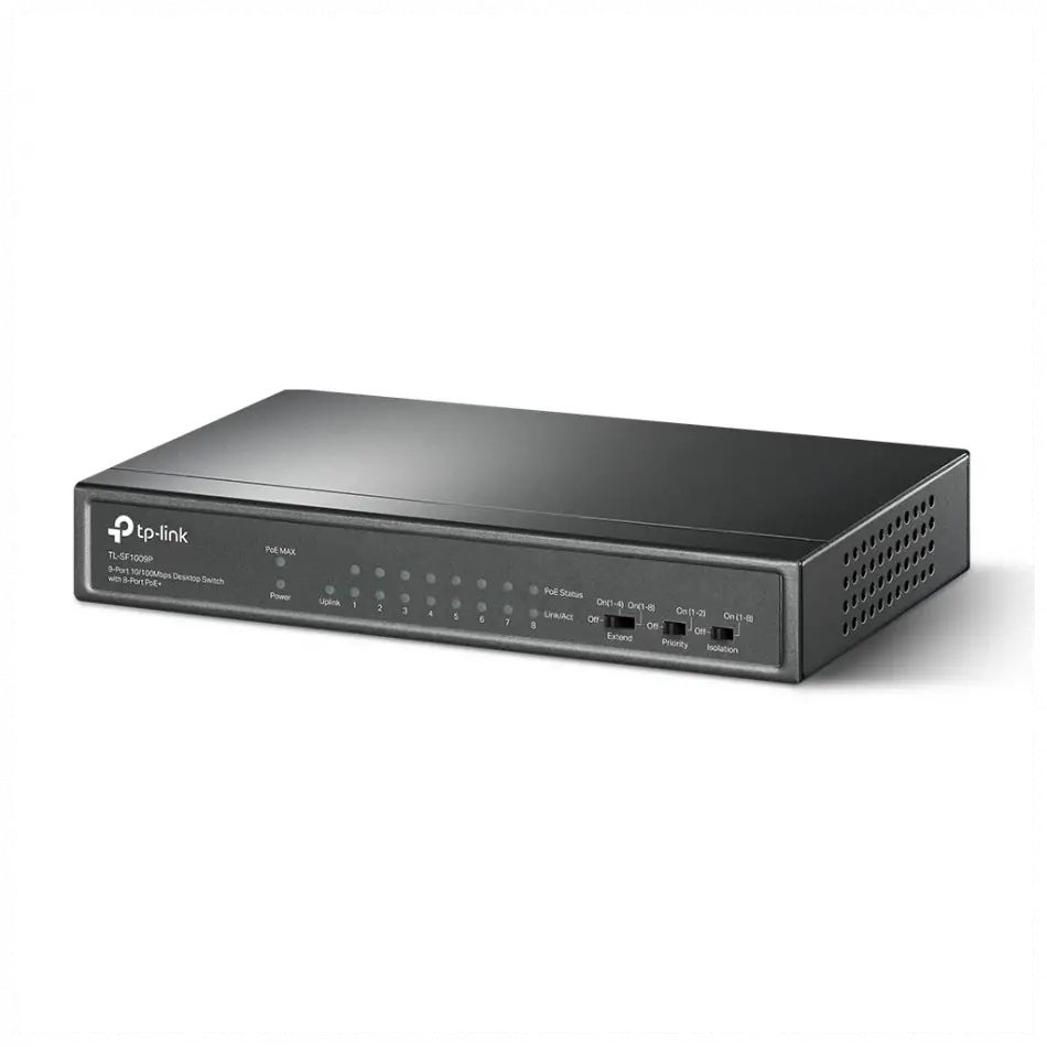 Tp-lınk Tl-sf1009p, 8 Port, Megabit, Poe 65w, 1 Port Uplink, Yönetilemez, Metal Kasa, Masaüstü Switch