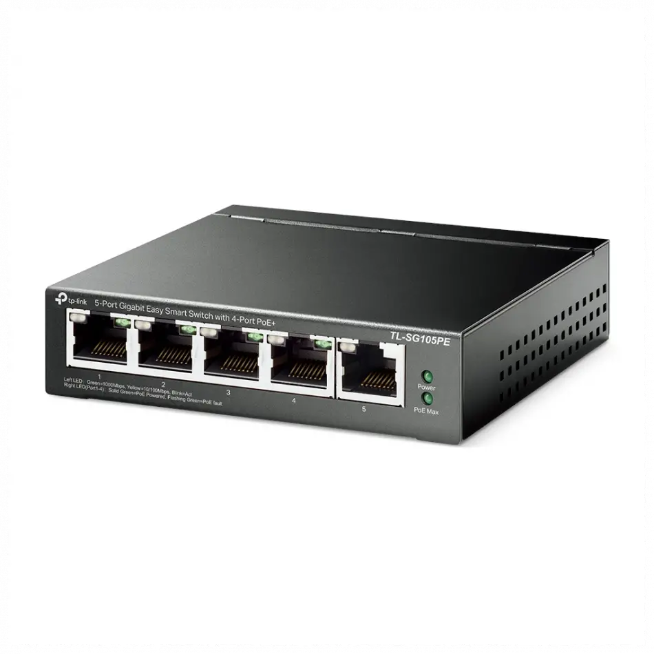 Tp-lınk Tl-sg105pe, 5 Port, Gigabit, 4 Port Poe, 65w, Easy Smart, Yönetilebilir, Metal Kasa, Masaüstü Switch