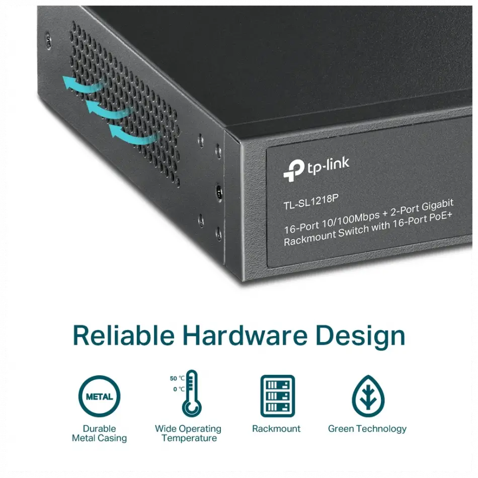Tp-lınk Tl-sl1218p, 16 Port, Megabit, Poe 150w, 2 Port Gigabit Lan, 1 Port Gigabit Combo Sfp, Yönetilemez, Rackmount, Switch
