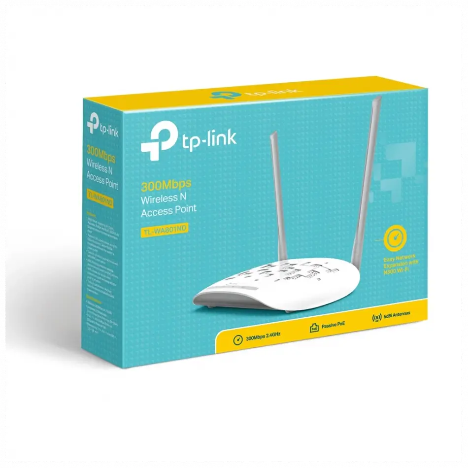 Tp-lınk Tl-wa801n, 1port, 300mbps, 2,4ghz Wifi, Masaüstü, Pasif Poe, Access Point, Range Extender