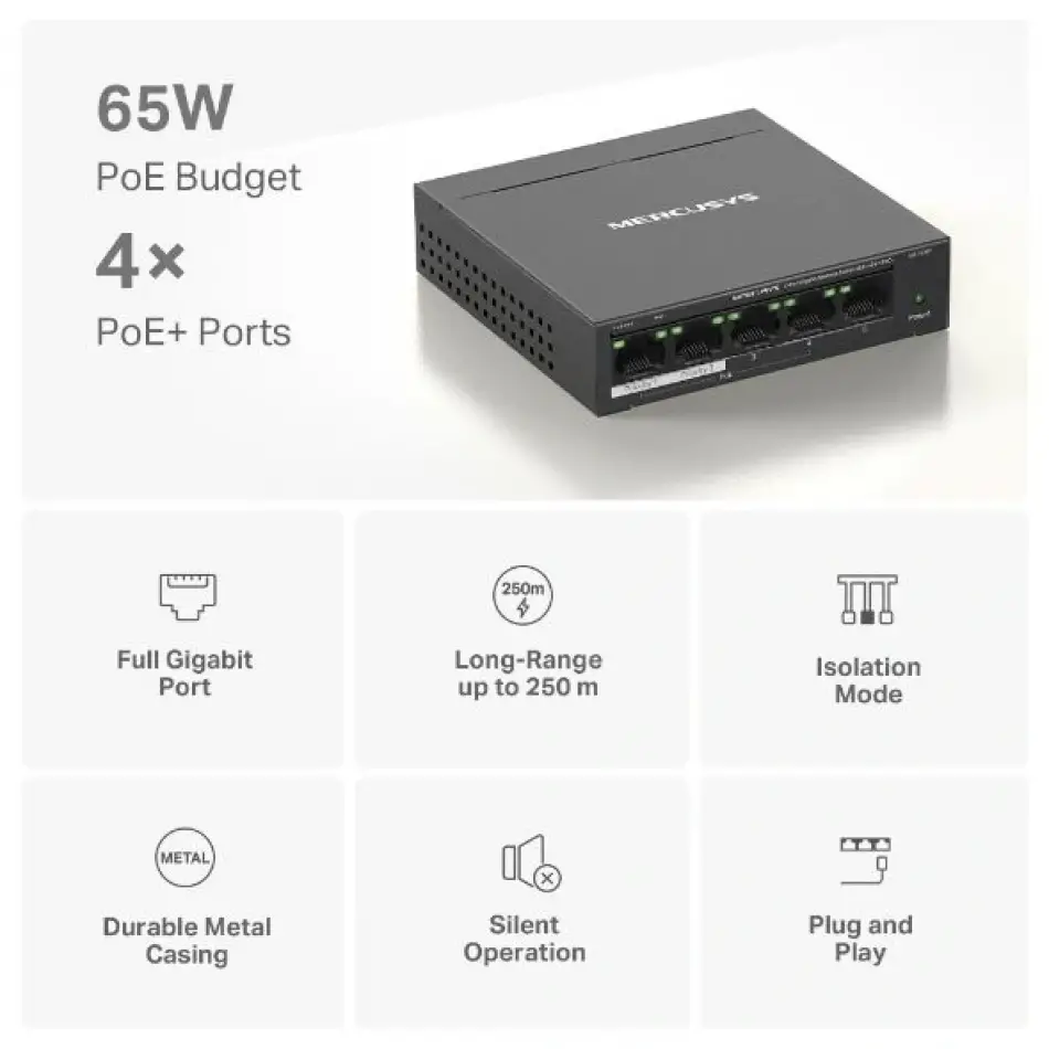 Tp Mercusys Ms105gp 5li 4üpoe Gigabit Switch