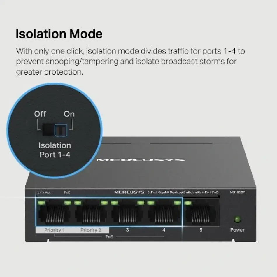Tp Mercusys Ms105gp 5li 4üpoe Gigabit Switch