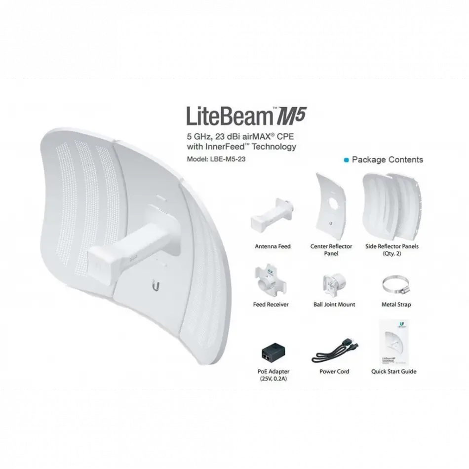 UbıQuıtı Lbe-m5-23,  Litebeam, 5ghz, 100mbps, 23dbi Anten, 5km Menzil Cpe