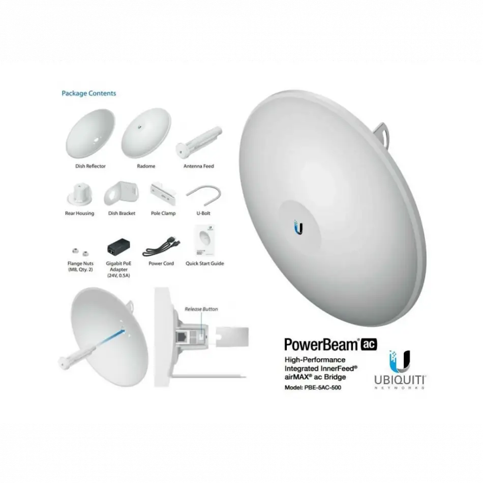 UbıQuıtı Pbe-5ac-500, Powerbeam, 5ghz, 450mbps, 27dbi Anten, Dış Ortam Access Point